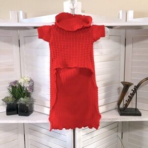 Dog Turtleneck Sweater Cover Up Red Knitted - Large